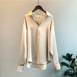 黑色緞面醋酸真絲滑面襯衫女設計感春秋垂感職業襯衣防曬開衫外套