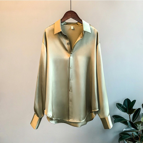 黑色緞面醋酸真絲滑面襯衫女設計感春秋垂感職業襯衣防曬開衫外套