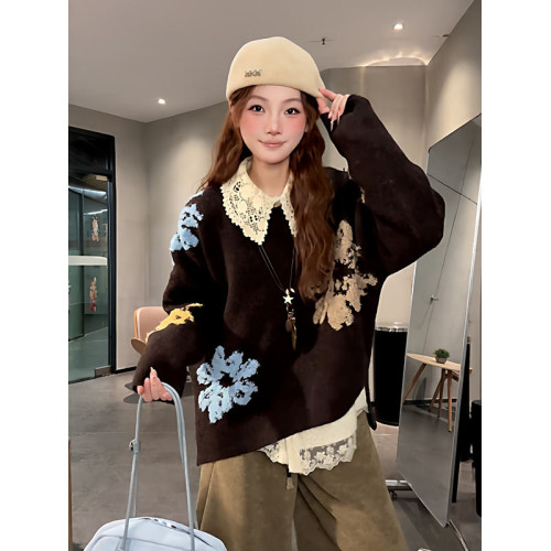 大碼設計感蕾絲長袖襯衫女春季法式獨特漂亮襯衣胖MM遮肉顯瘦上衣