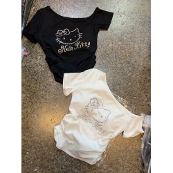 十三行美式復古kitty貓燙鑽短袖T恤女夏季甜辣妹收腰修身短款上衣