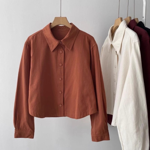 新款韓版加厚磨毛純棉襯衫女秋季新款簡約小個子休閒顯瘦簡約百搭