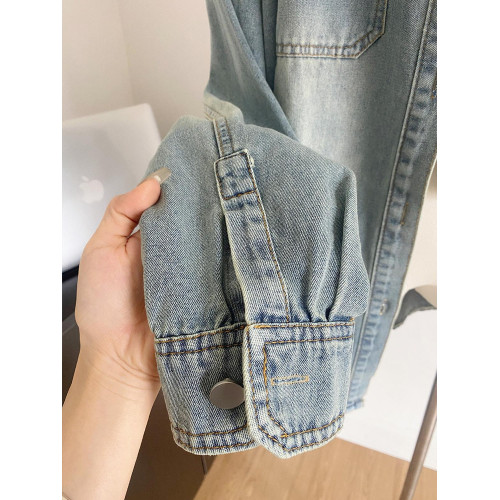 LINAN 牛仔長袖襯衫韓版寬鬆水洗牛仔外套女秋季復古時尚薄款上衣