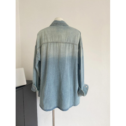 LINAN 牛仔長袖襯衫韓版寬鬆水洗牛仔外套女秋季復古時尚薄款上衣