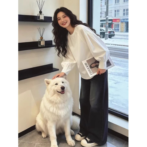 高級感輕奢白色燈籠袖襯衫女2026年早春大碼胖mm寬鬆百搭長袖上衣