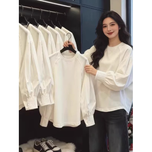 高級感輕奢白色燈籠袖襯衫女2026年早春大碼胖mm寬鬆百搭長袖上衣