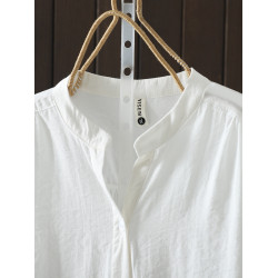 歐貨設計感V領白襯衫女長袖高級輕奢感上衣寬鬆休閒純棉大碼秋季