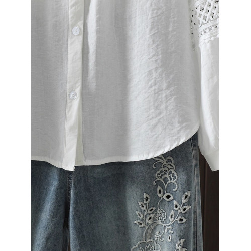 歐貨設計感V領白襯衫女長袖高級輕奢感上衣寬鬆休閒純棉大碼秋季