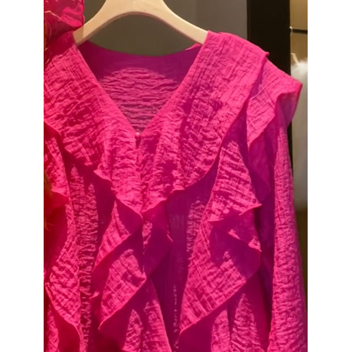 2025年夏新款法式氣質V領顯瘦荷葉邊甜美小衆設計感防曬襯衫上衣