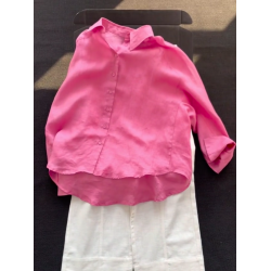 高級感樹莓粉亞麻長袖襯衫女2025夏季男友風輕薄松弛感慵懶風上衣