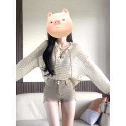 法式杏色針織鏤空防曬罩衫女夏季新款設計寬鬆顯瘦獨特別致上衣潮