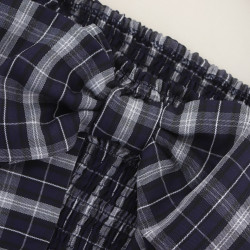 D08038日單GL彈力松緊蝴蝶結方領修身顯瘦女甜美格子泡泡袖襯衫