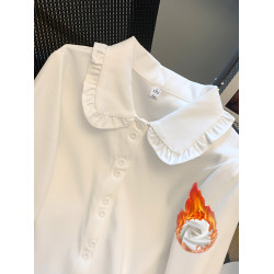 娃娃領襯衫女秋冬設計感洋氣減齡長袖內搭加絨加厚白色微厚上衣