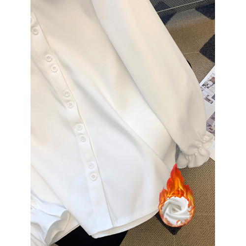 娃娃領襯衫女秋冬設計感洋氣減齡長袖內搭加絨加厚白色微厚上衣