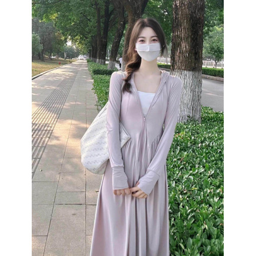 2026新款大碼女裝胖mm修身長款全身收腰冰絲防曬衣夏季連帽防曬裙