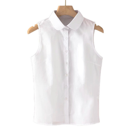 棉質法式無袖襯衫立領假領子春夏內搭荷葉襯衫高級感背心木耳領子