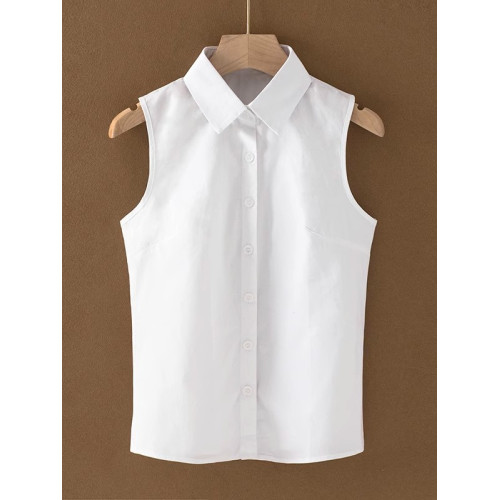 棉質法式無袖襯衫立領假領子春夏內搭荷葉襯衫高級感背心木耳領子