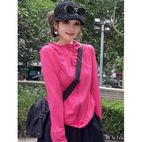 防曬衣女夏季薄款速乾冰涼感透氣外套連帽抽繩戶外旅遊防曬服上衣