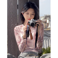 時尚設計感水墨暈染紗網長袖t恤時髦顯瘦百搭防曬上衣女輕薄舒適