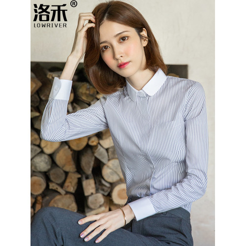 娃娃領黑白竪條紋職業氣質襯衫女長袖2025春秋新款小衆設計感襯衣