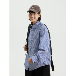 GoodNorth日系復古休閒格子襯衫男女同款寬鬆中性風百搭長袖襯衣