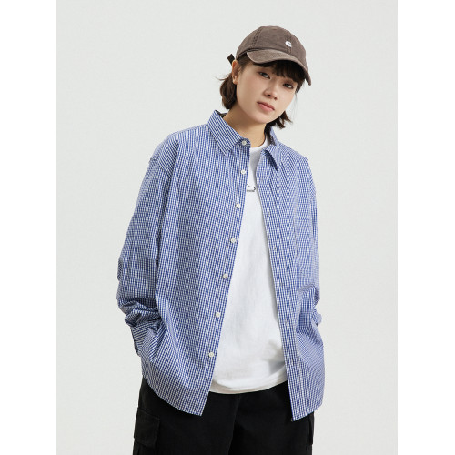 GoodNorth日系復古休閒格子襯衫男女同款寬鬆中性風百搭長袖襯衣