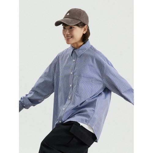 GoodNorth日系復古休閒格子襯衫男女同款寬鬆中性風百搭長袖襯衣