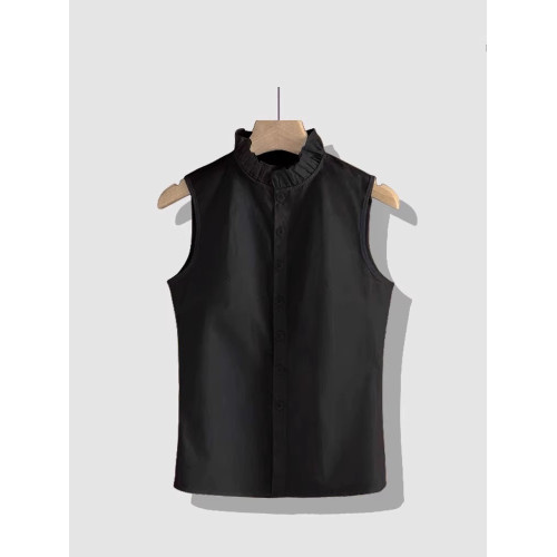 立領無袖襯衫女春夏新款百搭法式木耳邊氣質內搭曡穿襯衣背心上衣