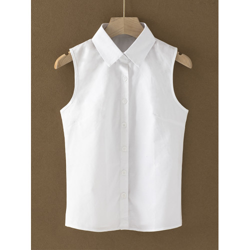 立領無袖襯衫女春夏新款百搭法式木耳邊氣質內搭曡穿襯衣背心上衣