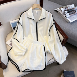 廣州十三行爆款~撞色設計輕薄防紫外線防曬衣+短褲兩件套裝女夏季