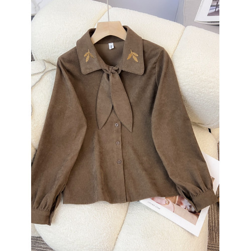 燈芯絨法式氣質高級感長袖襯衫女2026秋新款小個子設計感小衆上衣