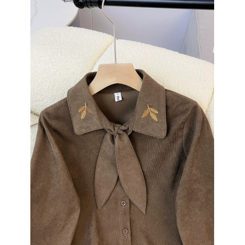 燈芯絨法式氣質高級感長袖襯衫女2026秋新款小個子設計感小衆上衣