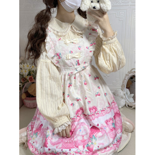 原創洛麗塔洋裝純棉長袖襯衫娃娃領提花棉內搭 福利款甜美 純色