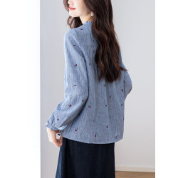 文藝印花長袖棉麻襯衫女士春裝新款氣質休閒小衫百搭洋氣顯瘦上衣