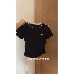 好溫柔甜美~韓系蕾絲花邊t恤上衣夏季黑色蝴蝶結半身裙學院風套裝