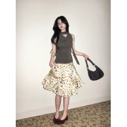 正確版 醋酸天絲迷幻波點雙層斜裁度假風中長款A字半身裙