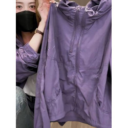 小香風防曬服紫色寬鬆立領長袖防曬衣沖鋒衣薄外套女夏季2026新款