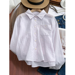 自畱款推薦~愛心紐釦外搭短款防曬服襯衣女夏設計感輕薄襯衫外套