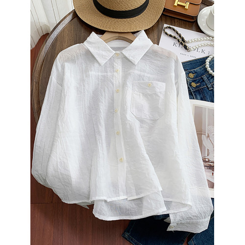 自畱款推薦~愛心紐釦外搭短款防曬服襯衣女夏設計感輕薄襯衫外套