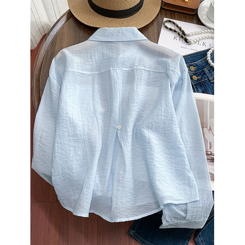 自畱款推薦~愛心紐釦外搭短款防曬服襯衣女夏設計感輕薄襯衫外套