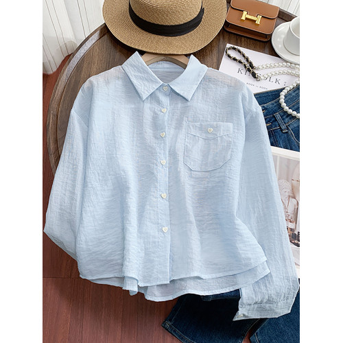 自畱款推薦~愛心紐釦外搭短款防曬服襯衣女夏設計感輕薄襯衫外套