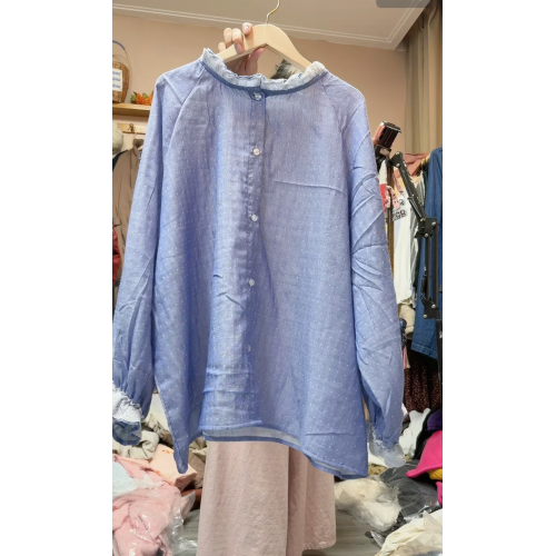 1212春款雙層紗拼接花邊蕾絲開衫上衣波點 胸圍148衣長67