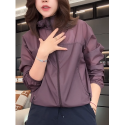 長袖防曬沖鋒衣外套女2025夏季新款韓版寬鬆洋氣拉鍊高領夾克上衣