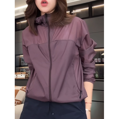 長袖防曬沖鋒衣外套女2025夏季新款韓版寬鬆洋氣拉鍊高領夾克上衣