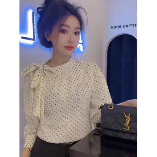 設計感獨特別致波點長袖襯衫女2025秋季新款修身顯瘦氣質寬鬆上衣