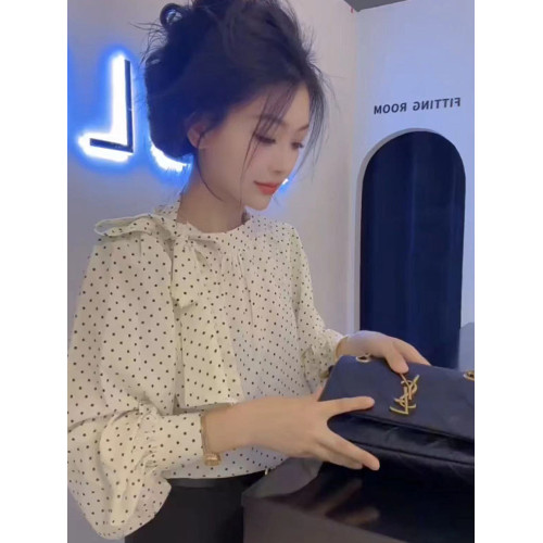 設計感獨特別致波點長袖襯衫女2025秋季新款修身顯瘦氣質寬鬆上衣