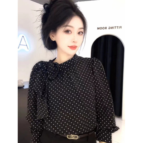 設計感獨特別致波點長袖襯衫女2025秋季新款修身顯瘦氣質寬鬆上衣
