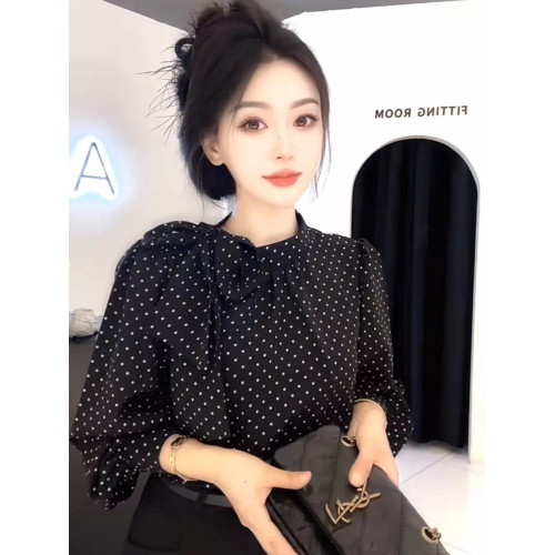 設計感獨特別致波點長袖襯衫女2025秋季新款修身顯瘦氣質寬鬆上衣