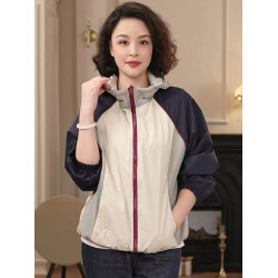 時尚拼接撞色雙面穿外套春秋季2025新款寬鬆休閒連帽拉鍊開衫上衣