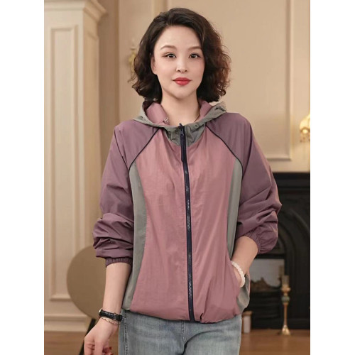 時尚拼接撞色雙面穿外套春秋季2025新款寬鬆休閒連帽拉鍊開衫上衣