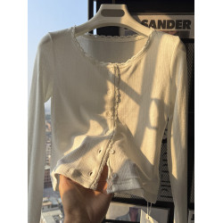 秋季蕾絲花邊長袖T恤女夏季新款修身顯瘦內搭打底衫短款外套上衣